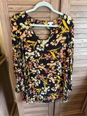 Xhilaration Black Floral Dress with Mustard and Pink Accents